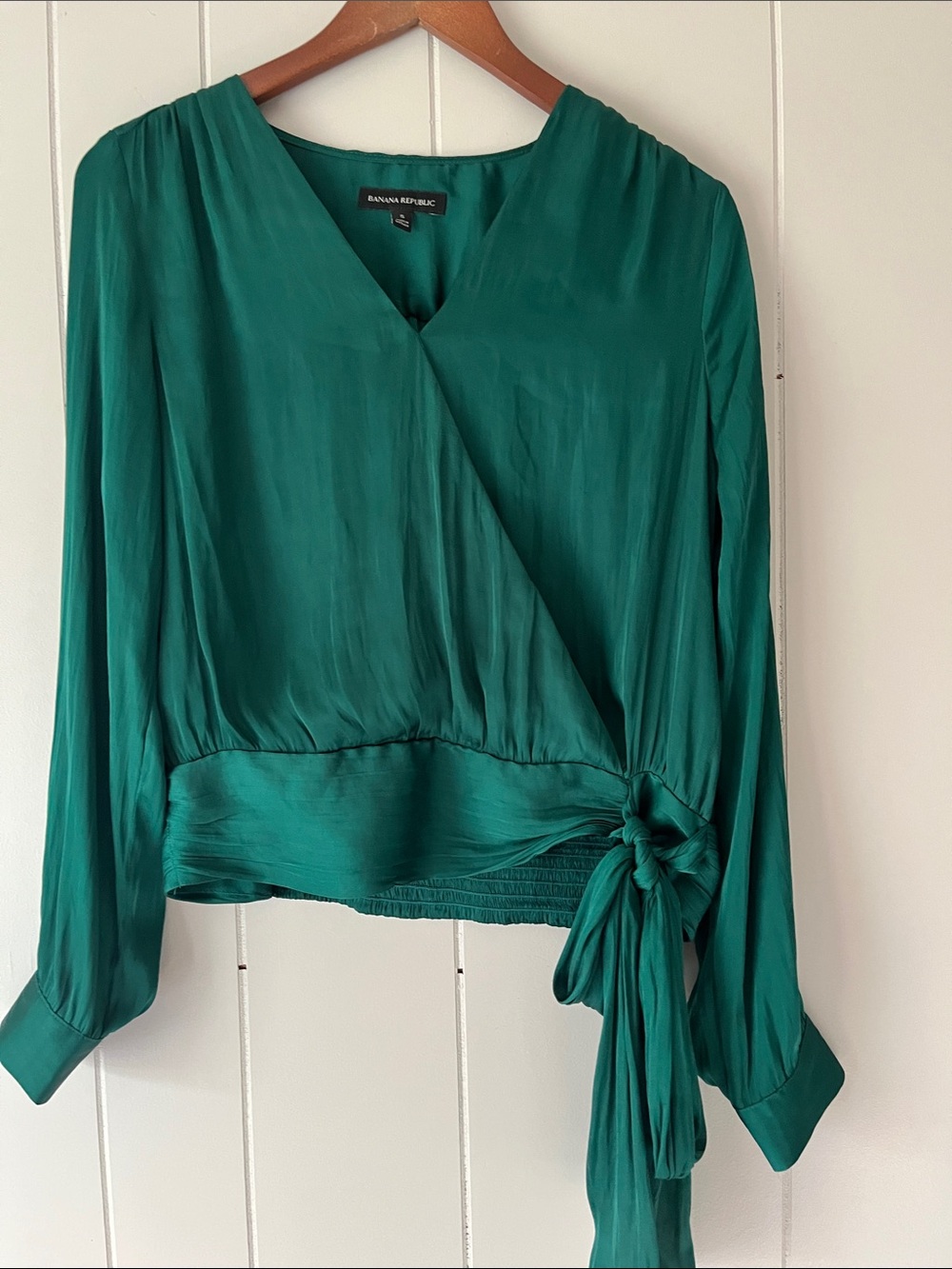 Banana Republic Teal Green Satin Wrap Blouse